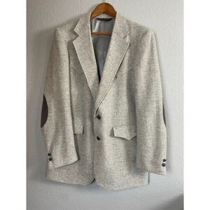 Vtg Grand Entry Western Style Men's Size 42L Gray Blazer Wool Blend Elbow Patch